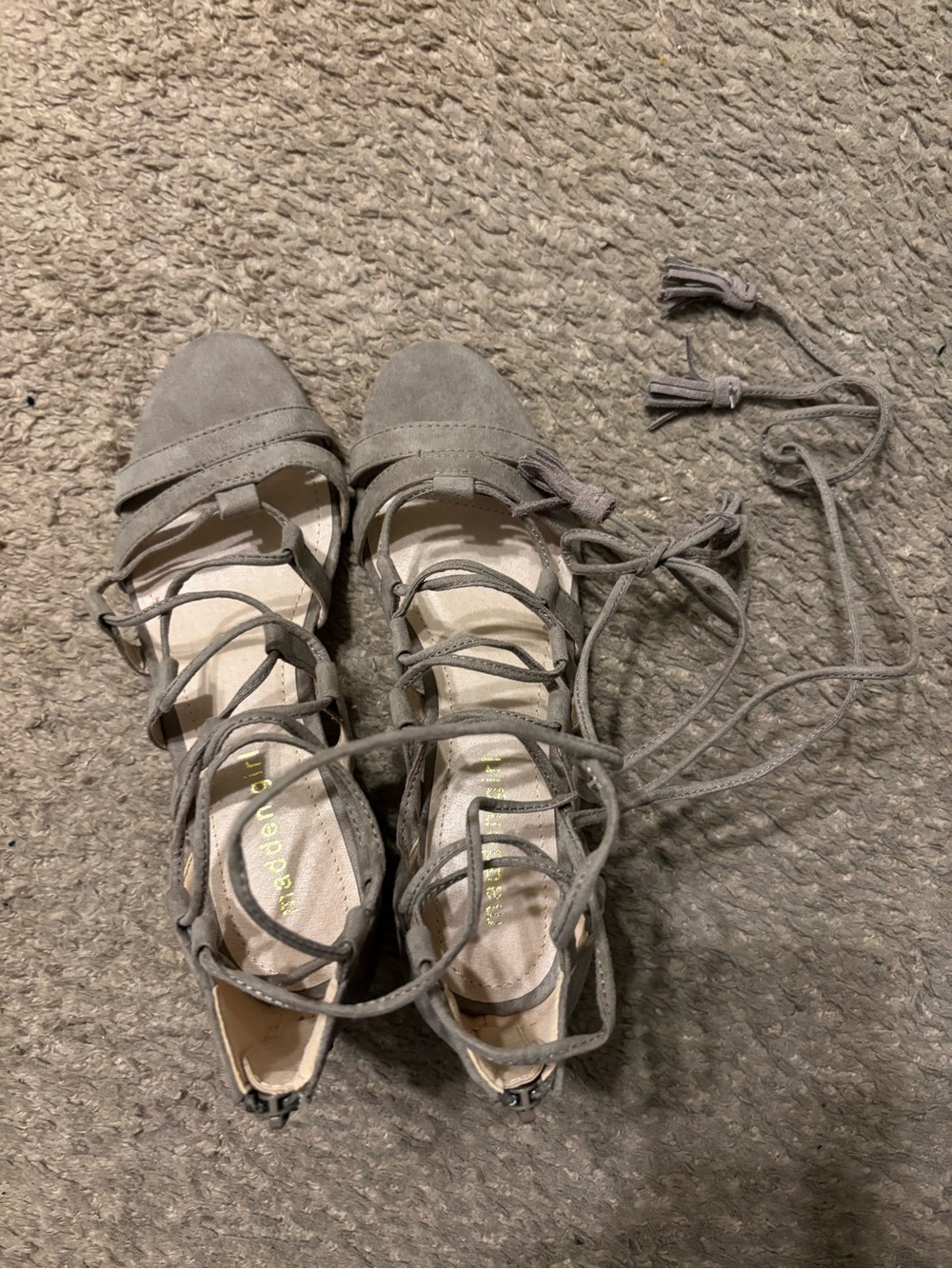 Madden Girl Taupe Suede Lace-Up Block Heel Sandals - Picture 6 of 8